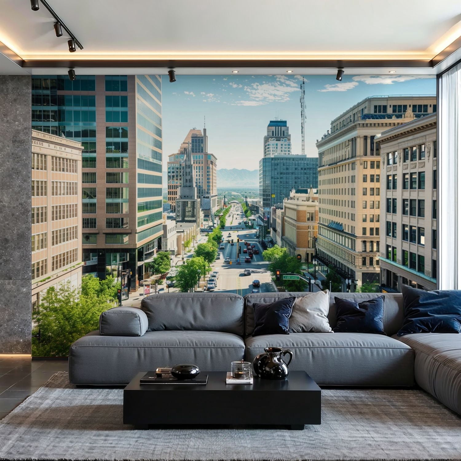 Picture of Prxcm Canvas Wall Mural Peel and Stick Large Wallpaper Downtown City ...