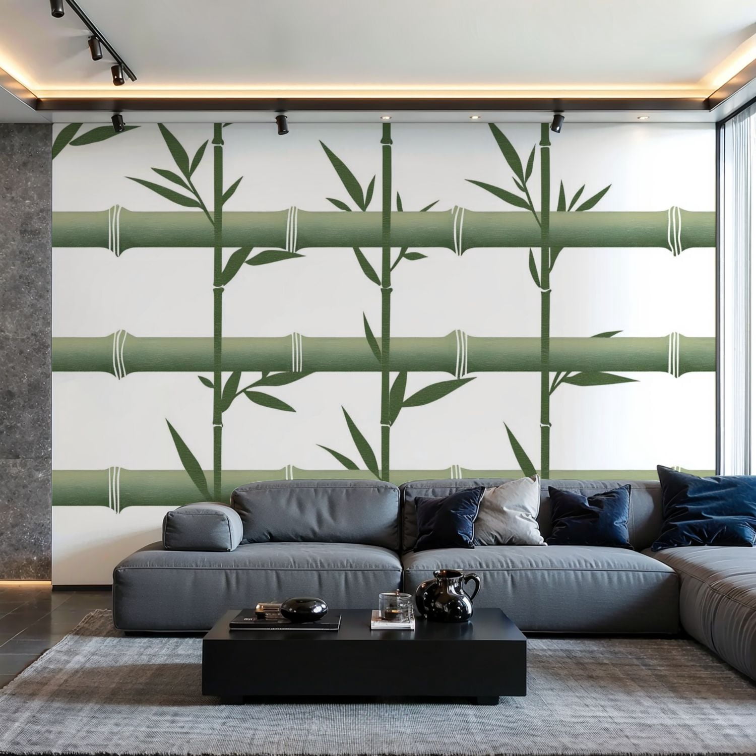 Prxcm Canvas Wall Mural Peel and Stick Large Wallpaper Green bamboo ...