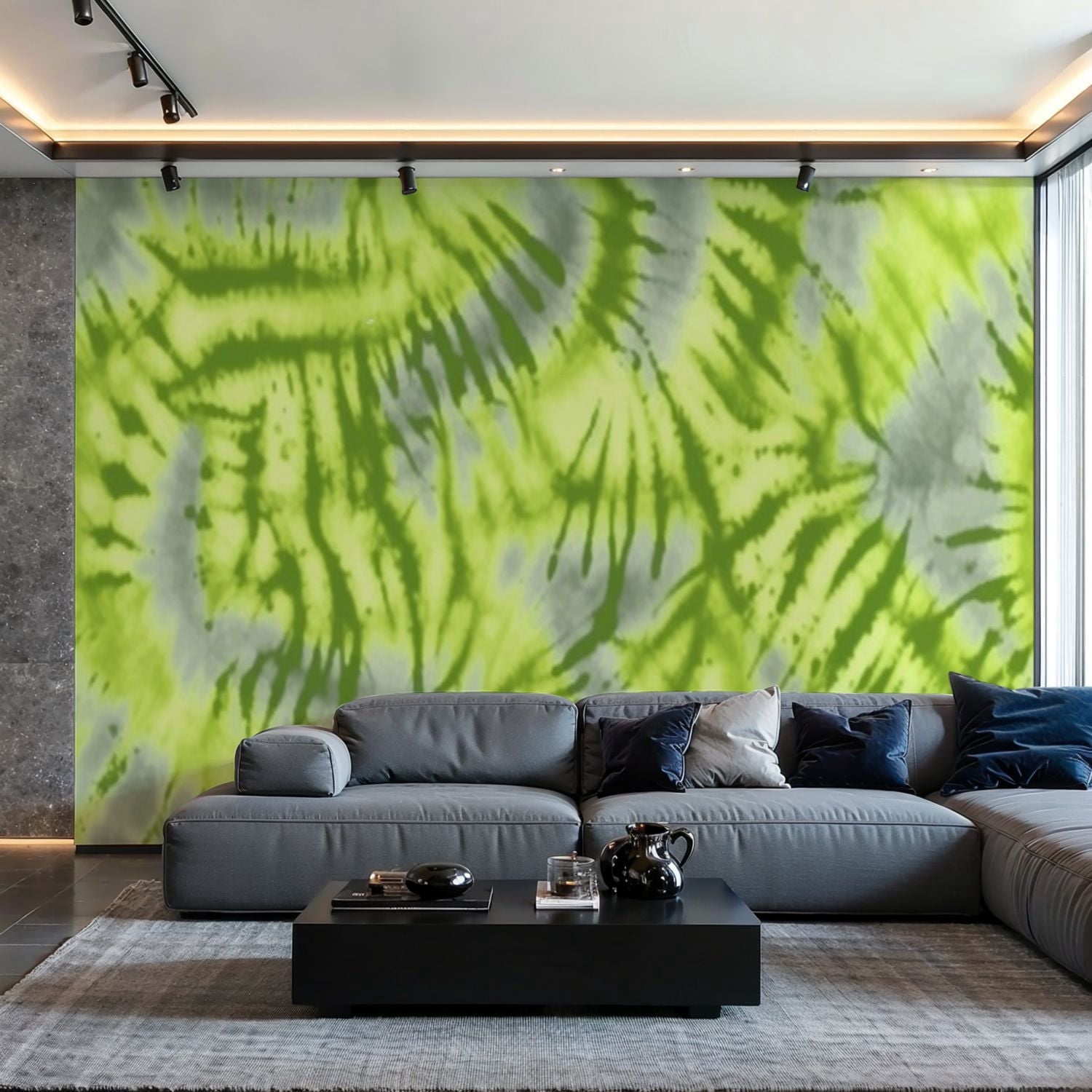 Prxcm Canvas Wall Mural Peel and Stick Large Wallpaper Green gray tie ...