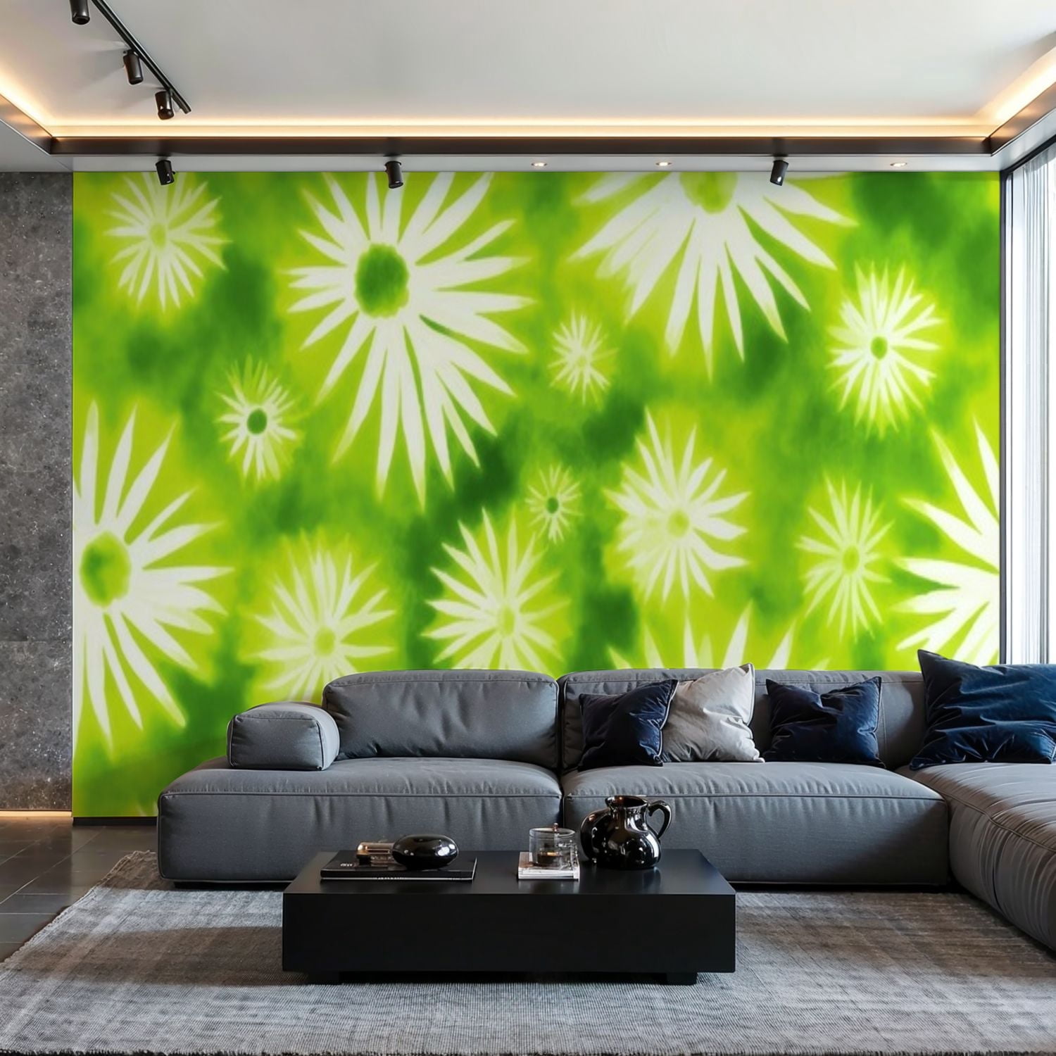 Prxcm Canvas Wall Mural Peel and Stick Large Wallpaper Green white tie ...