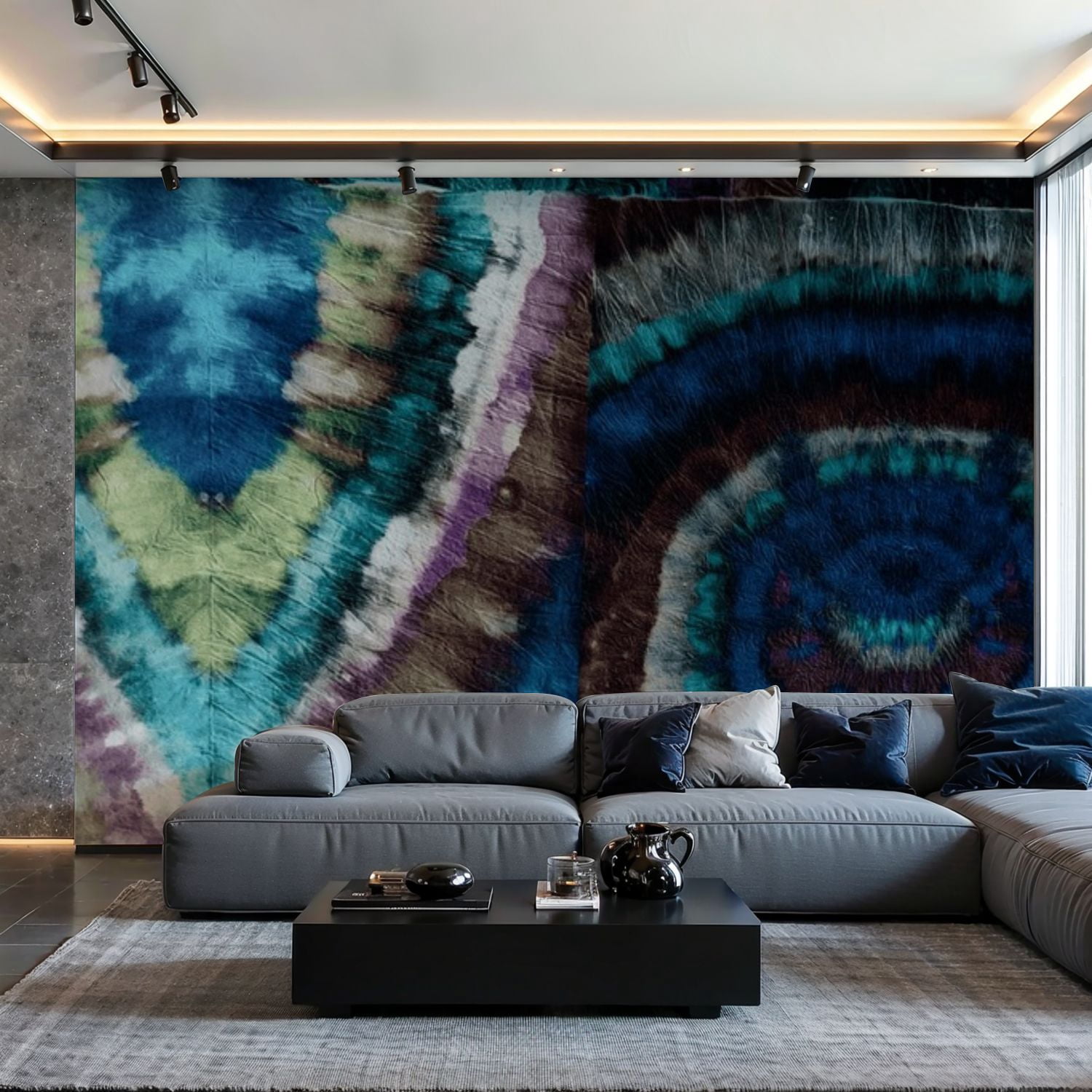 Prxcm Canvas Wall Mural Peel and Stick Large Wallpaper Indigo Dyed ...
