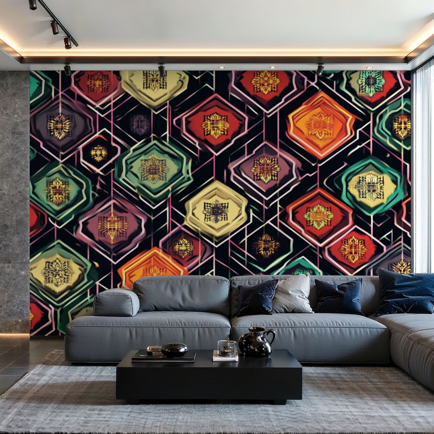 Prxcm Canvas Wall Mural Peel and Stick Large Wallpaper Japanese Hexagon ...