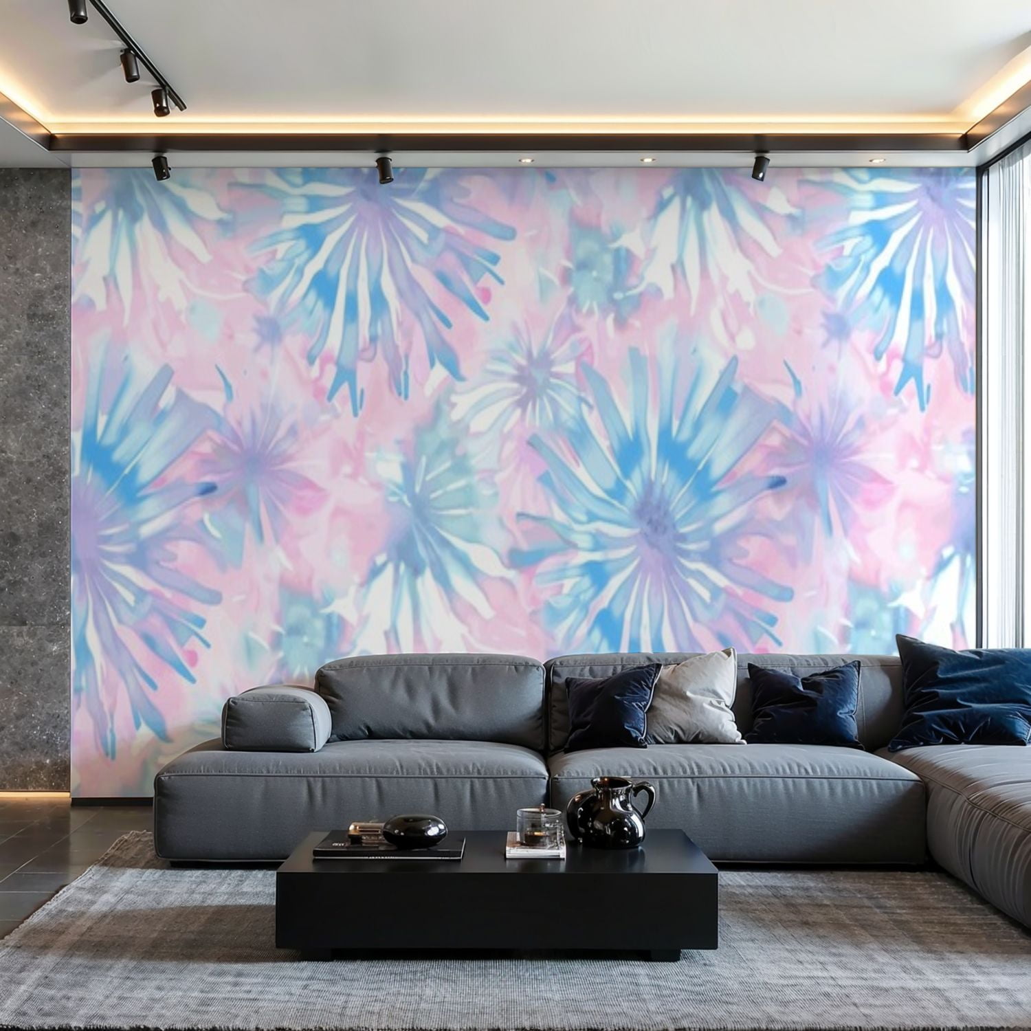 Prxcm Canvas Wall Mural Peel and Stick Large Wallpaper Pink blue color ...