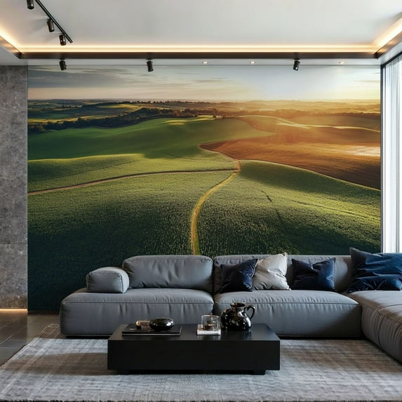 Prxcm Canvas Wall Mural Peel and Stick Large Wallpaper Sunset agricultural fields Wall Art Decor for Living Room Bathroom Self Adhesive and Removable 100in x 144in