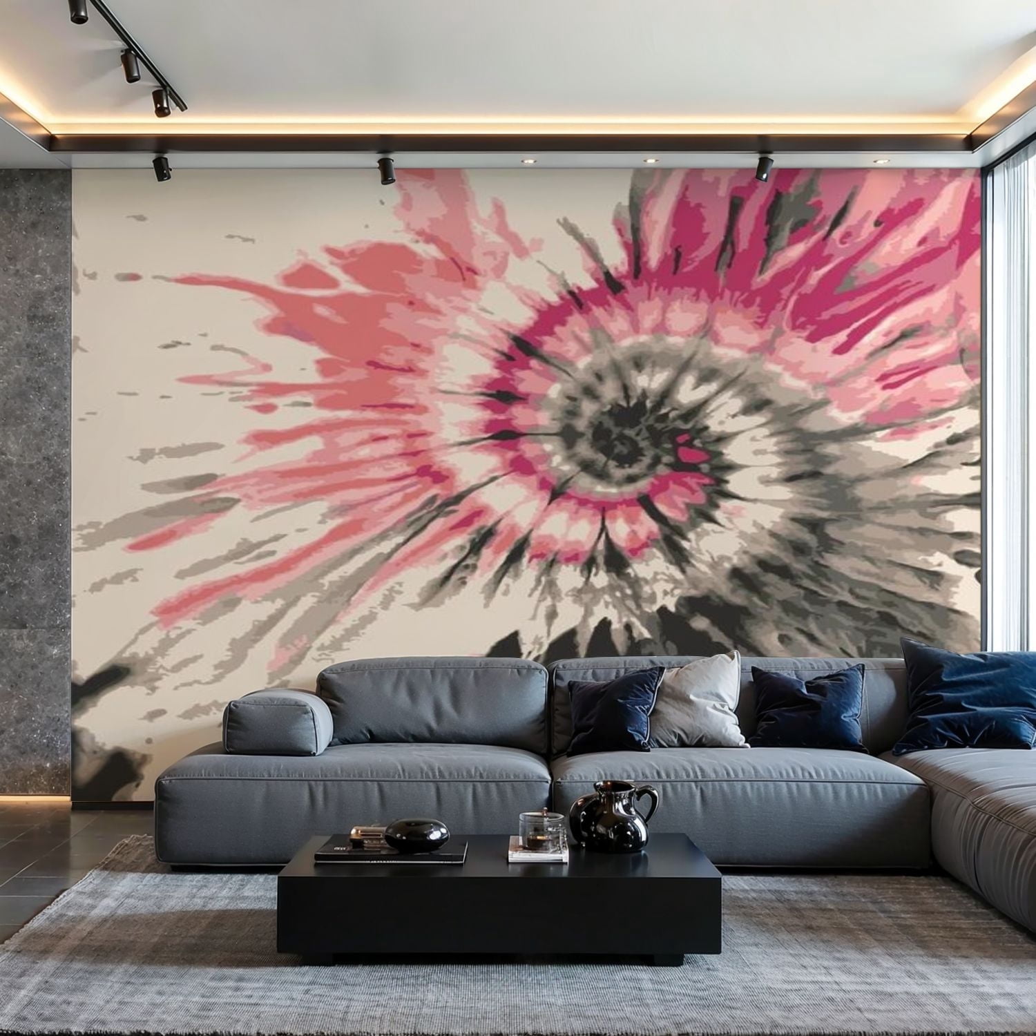Prxcm Canvas Wall Mural Peel and Stick Large Wallpaper Tie Dye Black ...