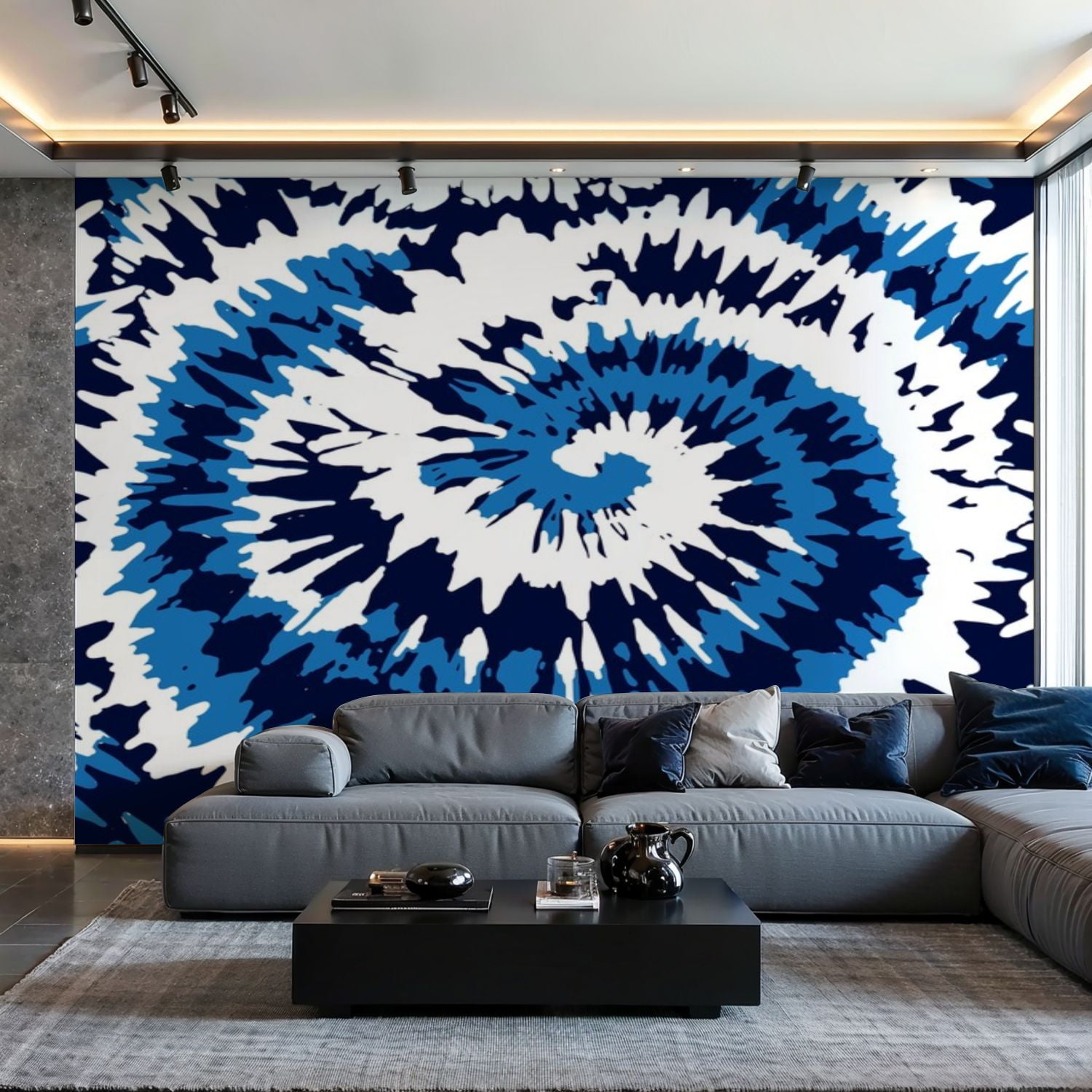 Prxcm Canvas Wall Mural Peel and Stick Large Wallpaper Tie dye blue ...