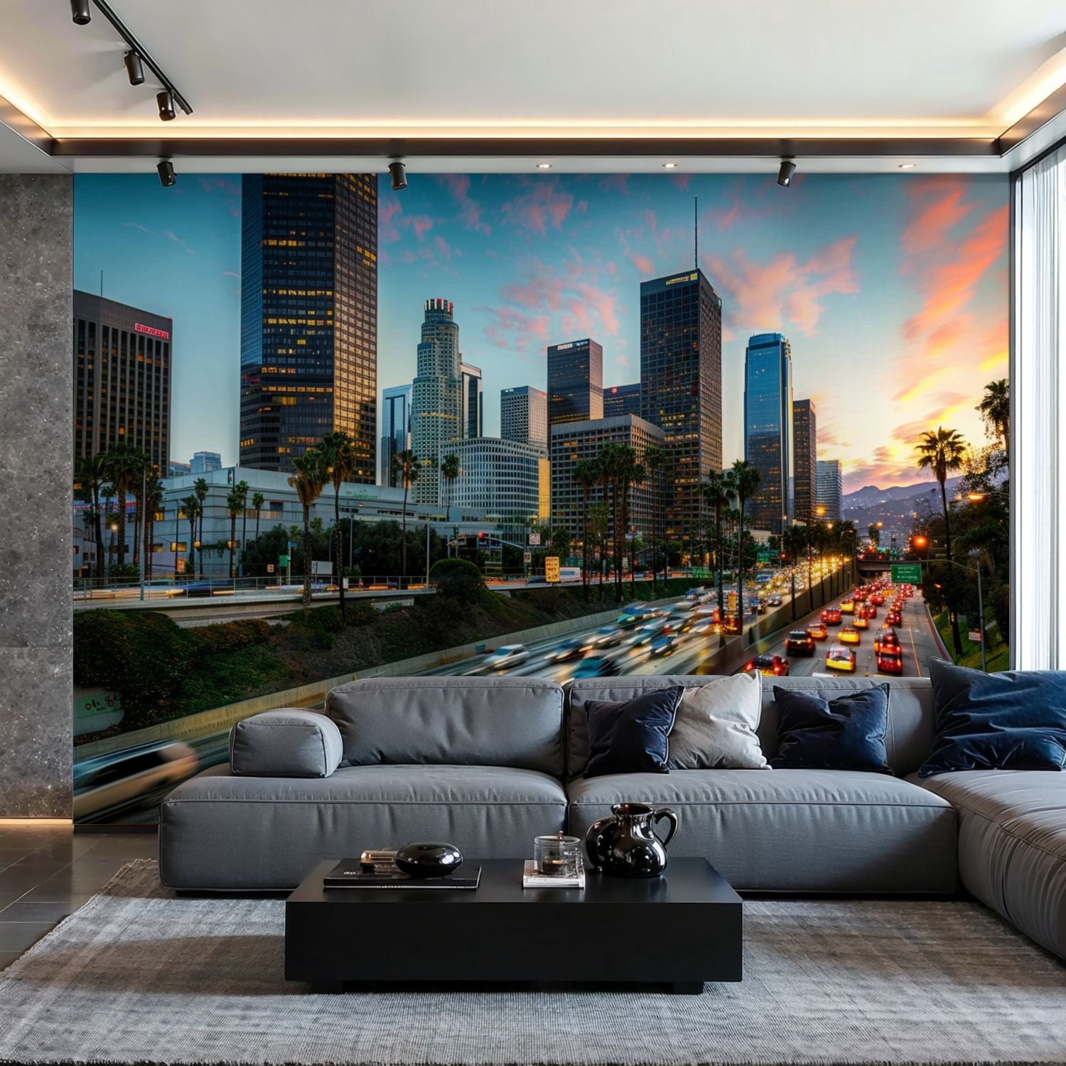 Prxcm Canvas Wall Mural Peel and Stick Large Wallpaper Traffic downtown ...