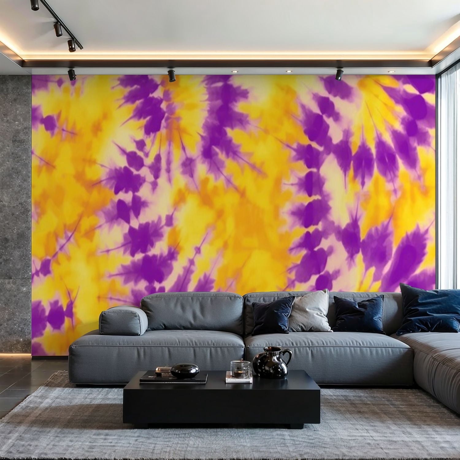 Prxcm Canvas Wall Mural Peel and Stick Large Wallpaper Yellow Violet ...