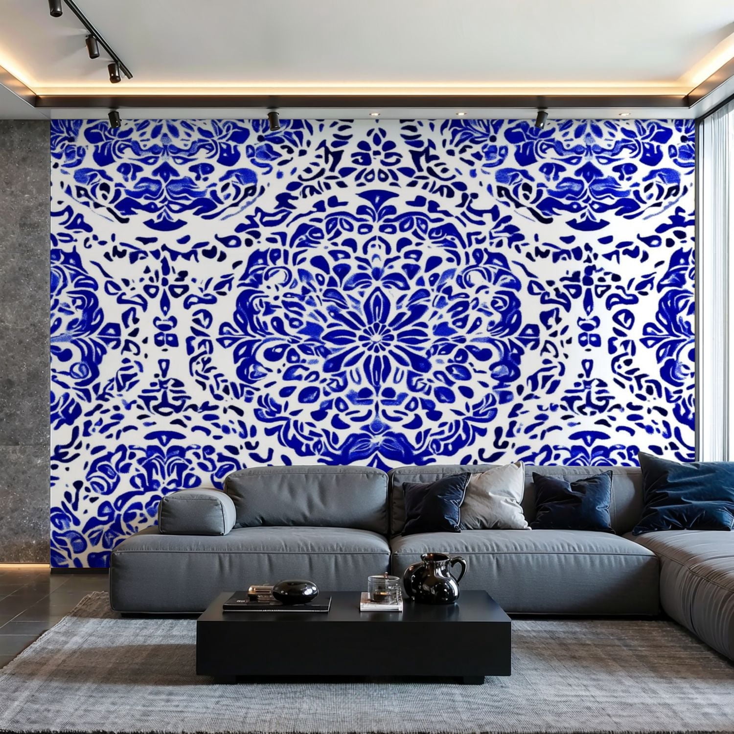 Prxcm Canvas Wall Mural Peel and Stick Large Wallpaper blue white ...