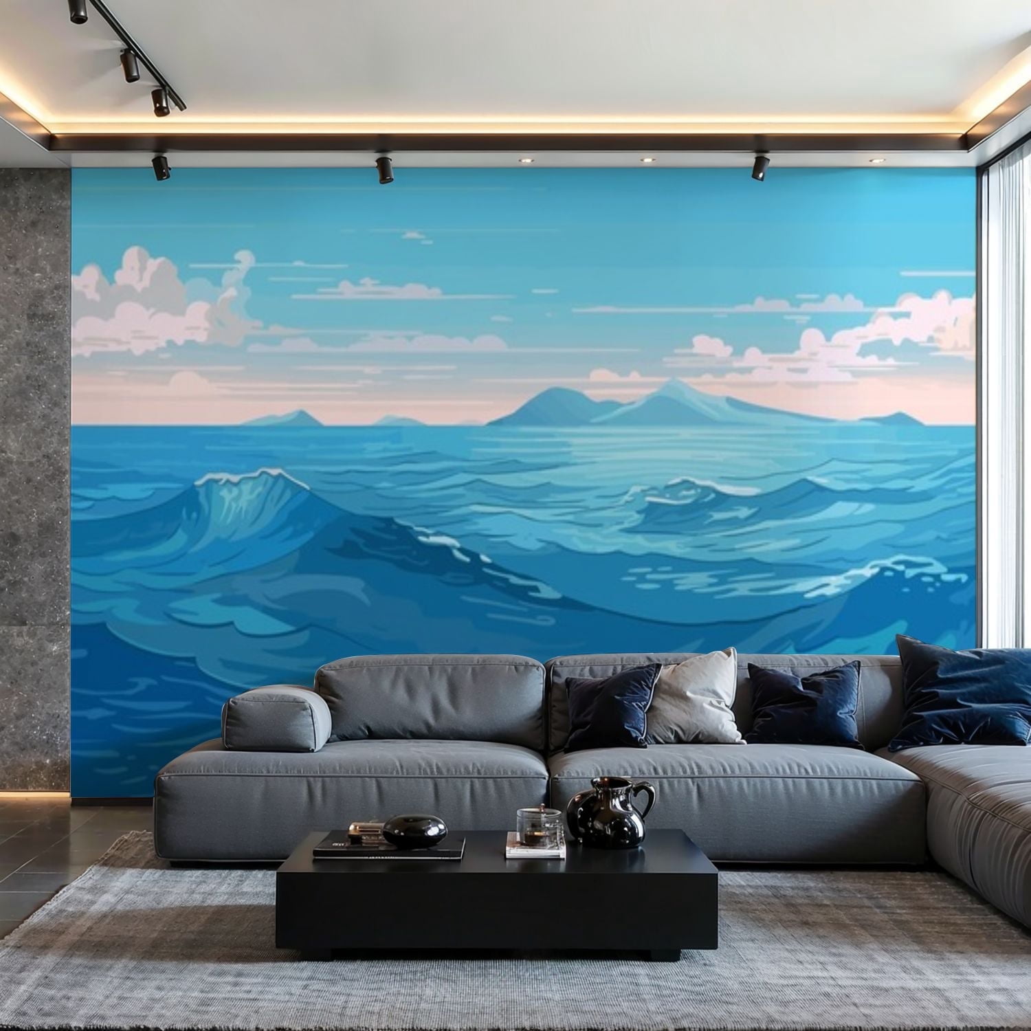 Prxcm Canvas Wall Mural Peel and Stick Large Wallpaper calm sea ocean ...