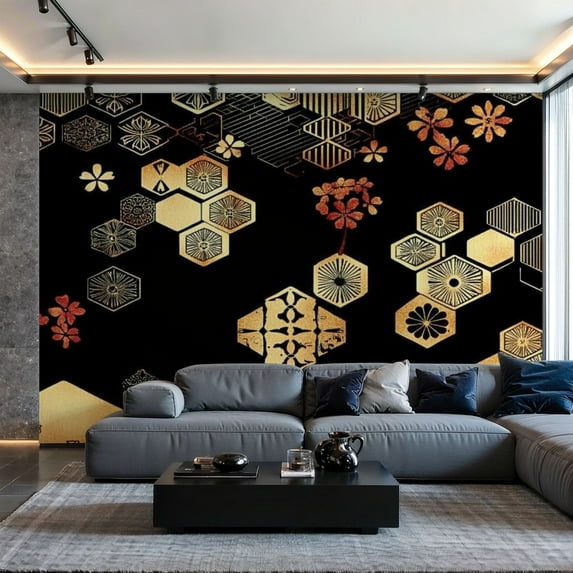 Prxcm Canvas Wall Mural Peel and Stick Large Wallpaper Japanese pattern Wall Art Decor for Living Room Bathroom Self Adhesive and Removable 69" x 98"