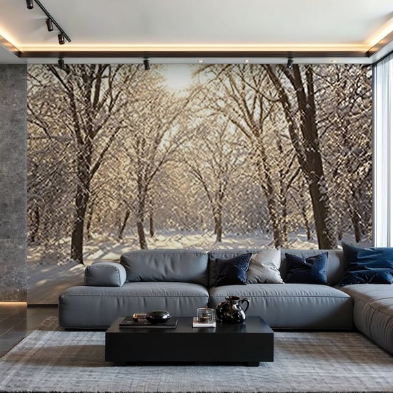 Prxcm Peel and Stick Canvas Wallpaper Winter Snow Trees In Snowy Forest Snowy Forest Bedroom Art Wall Mural Decor Self Adhesive and Removable 100"x 144"