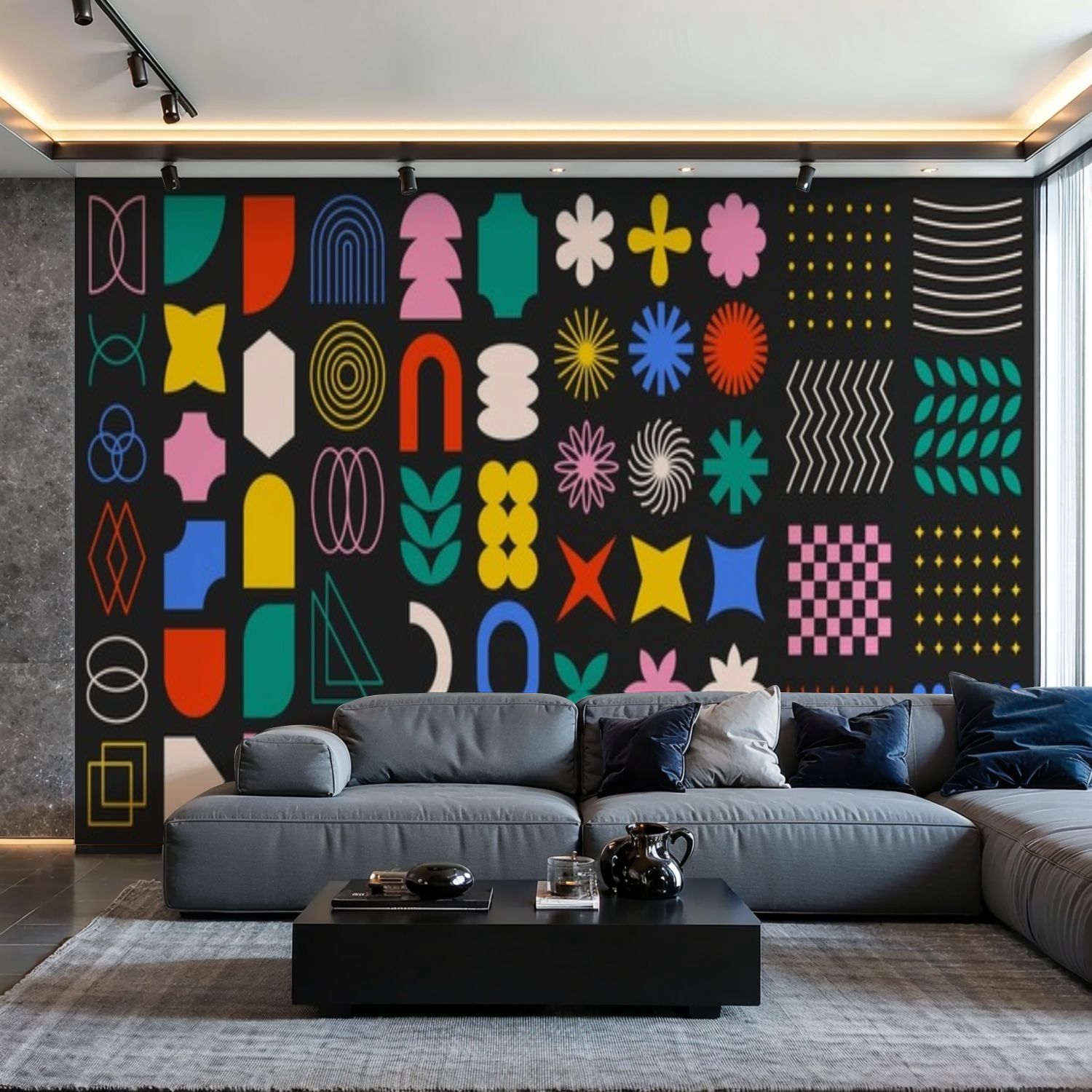 Prxcm Peel and Stick Canvas Wallpaper Big set abstract geometric shapes ...