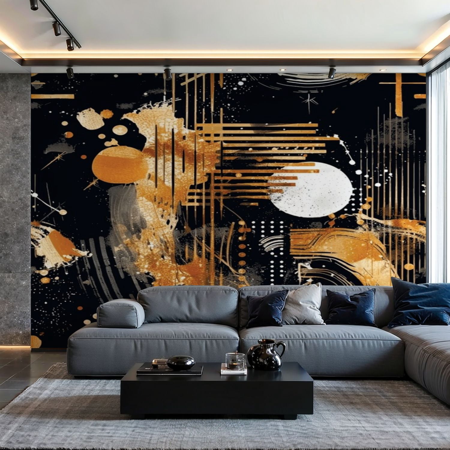 Prxcm Peel and Stick Canvas Wallpaper Black white gold Abstract modern ...