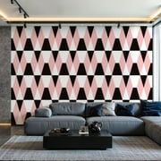 Prxcm Peel and Stick Canvas Wallpaper Bold geometric seamless tiled pattern black pink Art Wall Mural Decor Self Adhesive and Removable 69" x 98"