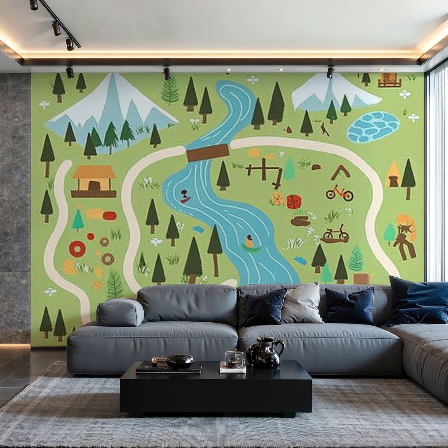 Prxcm Peel and Stick Canvas Wallpaper Camping map Summer camp nature clip  art Art Wall Mural Decor Self Adhesive and Removable 100\, image size:1500x1500