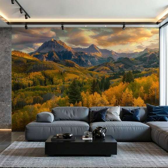 Prxcm Peel and Stick Canvas Wallpaper Fall season along valley below Mt Sneffels San Art Wall Mural Decor Self Adhesive and Removable 100"x 144"