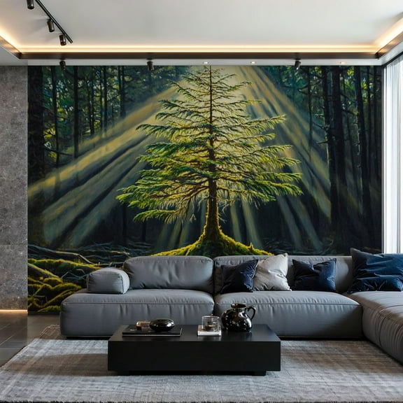 Prxcm Peel and Stick Canvas Wallpaper Forest Nature Tree Green Indoor Outdoor Art Wall Mural Decor Self Adhesive and Removable 100"x 144"