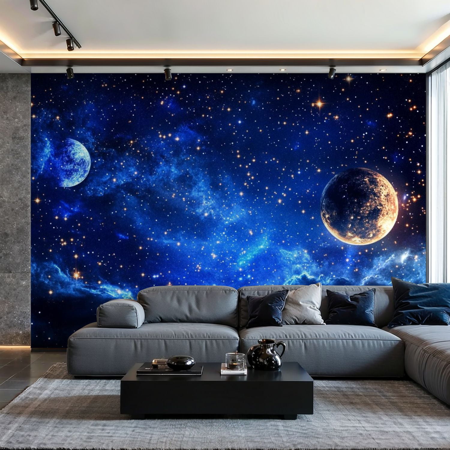 Prxcm Peel and Stick Canvas Wallpaper Outer Space Galaxy Dark Blue ...