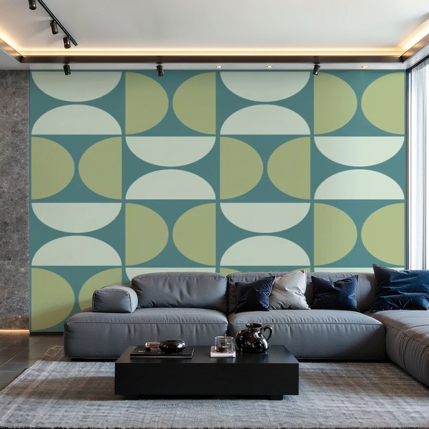Prxcm Peel and Stick Canvas Wallpaper Retro 1970s Style Teal Green ...
