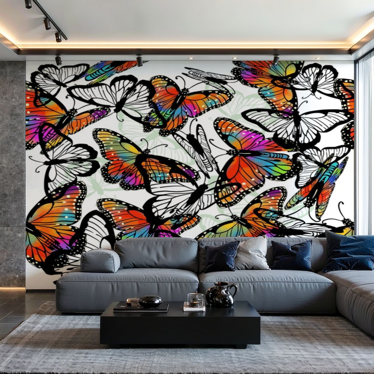 Prxcm Peel and Stick Canvas Wallpaper Seamless rainbow butterflies Art ...
