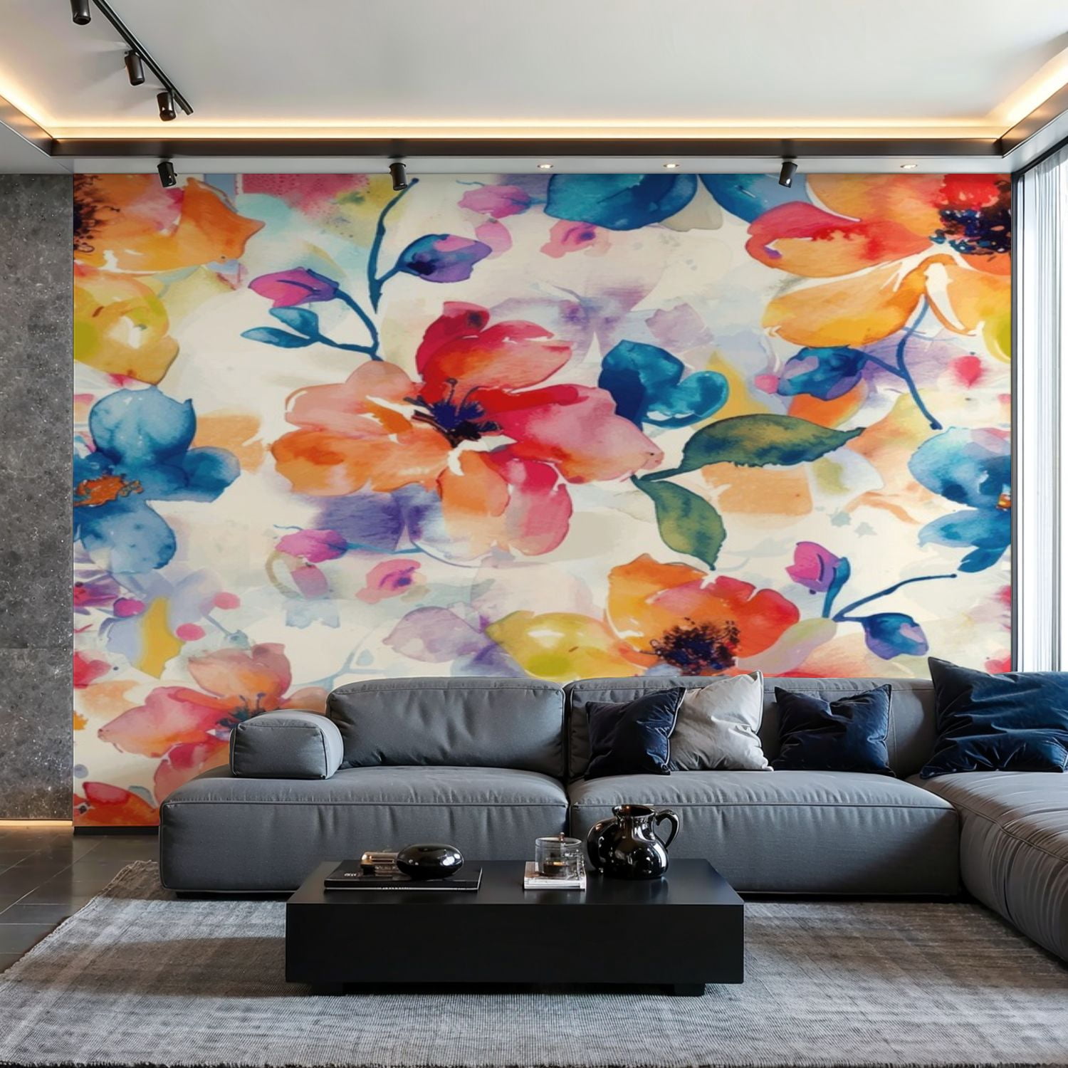 Prxcm Peel and Stick Canvas Wallpaper Sweet flower watercolor seamless ...