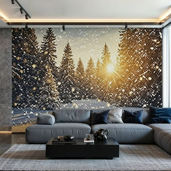 Prxcm Peel and Stick Canvas Wallpaper Winter Snow Trees In Snowy Forest Snowy Forest Bedroom Art Wall Mural Decor Self Adhesive and Removable 69"x98"