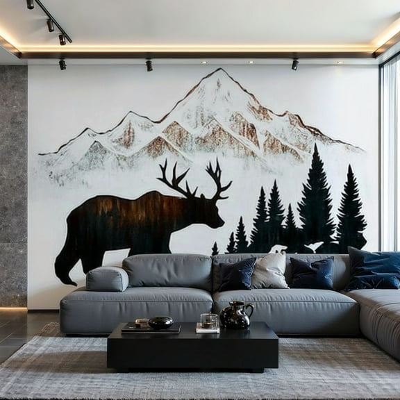 Prxcm Peel and Stick Canvas Wallpaper deer forest Art Wall Mural Decor Self Adhesive and Removable 100"x 144"