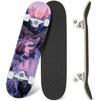 Prxcm Skateboard Complete for Beginners Adults Teens 31 x 8" Blushing Peaks Sunrise Watercolour Rocky Mountains Art Maple Double Kick Concave Skateboards