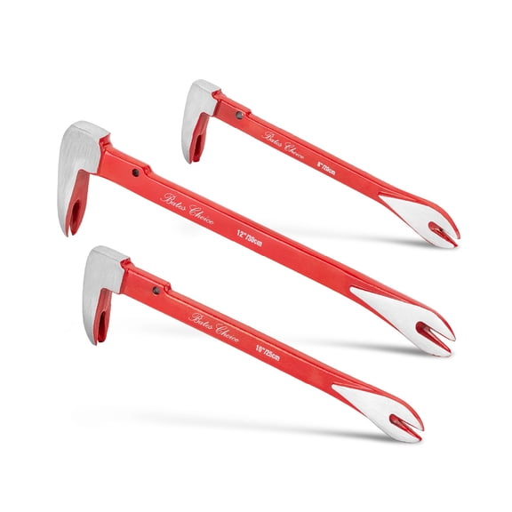 Pry Bar Nail Puller Set 3 Pack 8 10 12 Red Handle