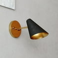 thumbnail image 1 of Pryce 1 Light Matte Black and Gold Satin Brass Mid-Century Modern Wall Sconce Fixture with Metal Cone Shade, 1 of 11