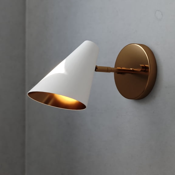 Pryce 1 Light Matte White and Satin Gold Brass Mid-Century Modern Wall Sconce Fixture