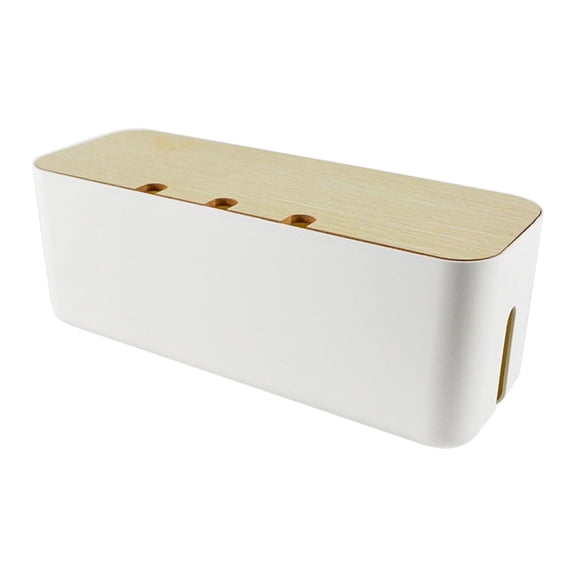 Pryess White Cable Management Box with Wood Lid Organizer for Desk Tv Computer, White Cable Management Box with Wood Lid, Hides Power Strips and Cords, Ventilation Design for Overheating Prevention
