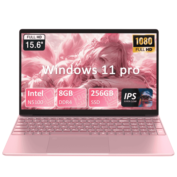 Exsurf 15.6" Student Laptop, Win 11 Pro Notebook,8GB RAM 256GB SSD,N5100,Backlit Keyboard, Fingerprint Unlock, Pink