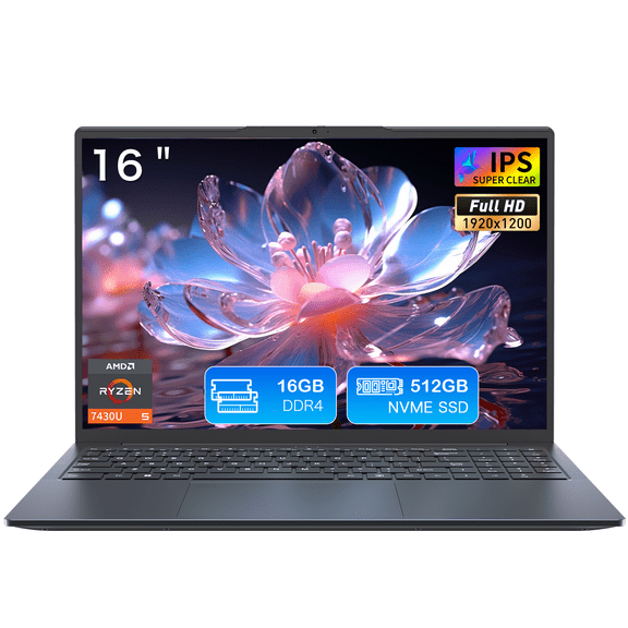Exsurf 16" Home Laptop, Windows 11 Pro Computer,AMD Ryzen 7430U , 16GB RAM 512GB SSD, Backlit Keyboard, Fingerprint Unlock