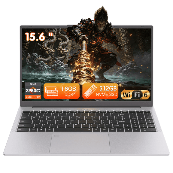 Pryloxen 15.6" Laptop, Win11 Pro Computer, Business Laptop 3250C CPU, 16GB RAM 512GB SSD, Backlit Keyboard, silver