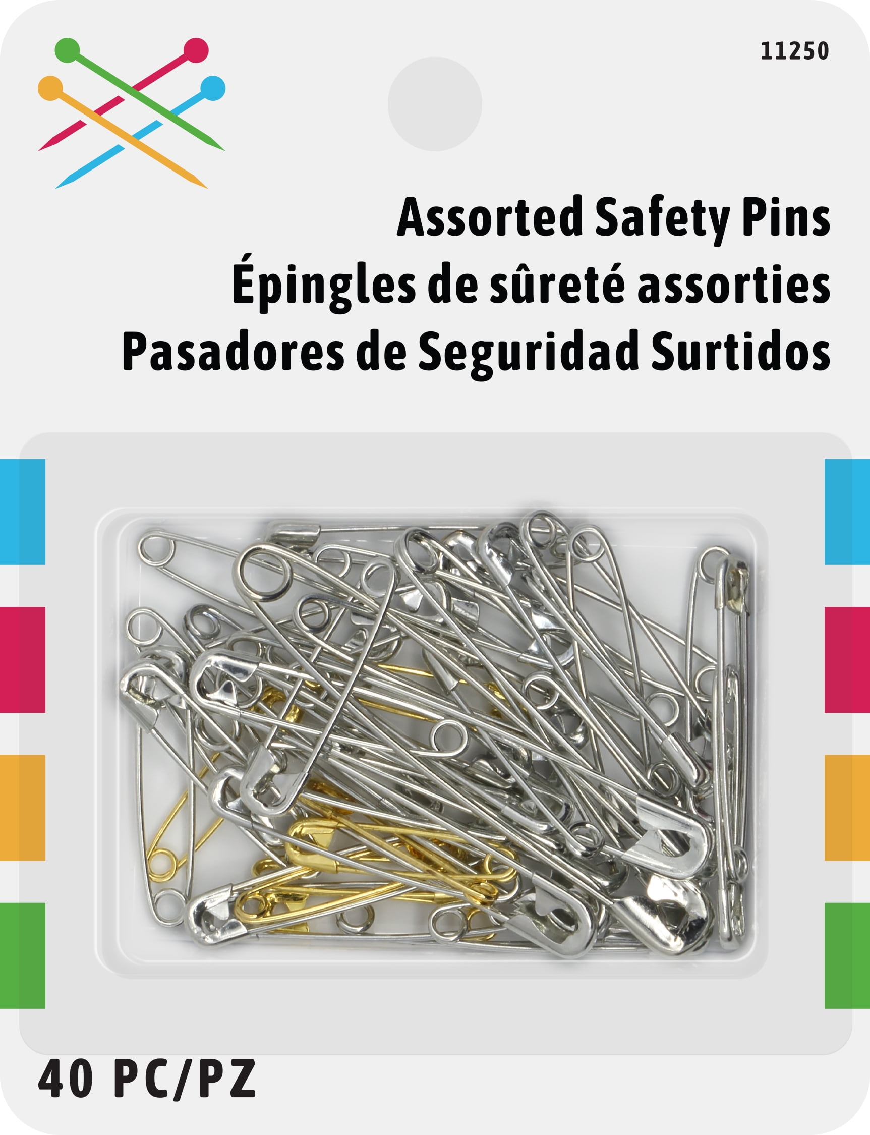 Assorted Safety Pins Brass and Zinc-Plated Sewing Fasteners 40 Pieces Pack