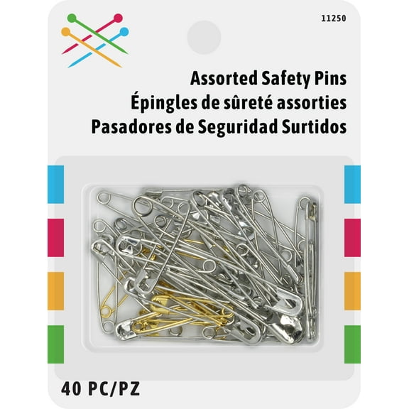 Assorted Safety Pins Brass and Zinc-Plated Sewing Fasteners 40 Pieces Pack