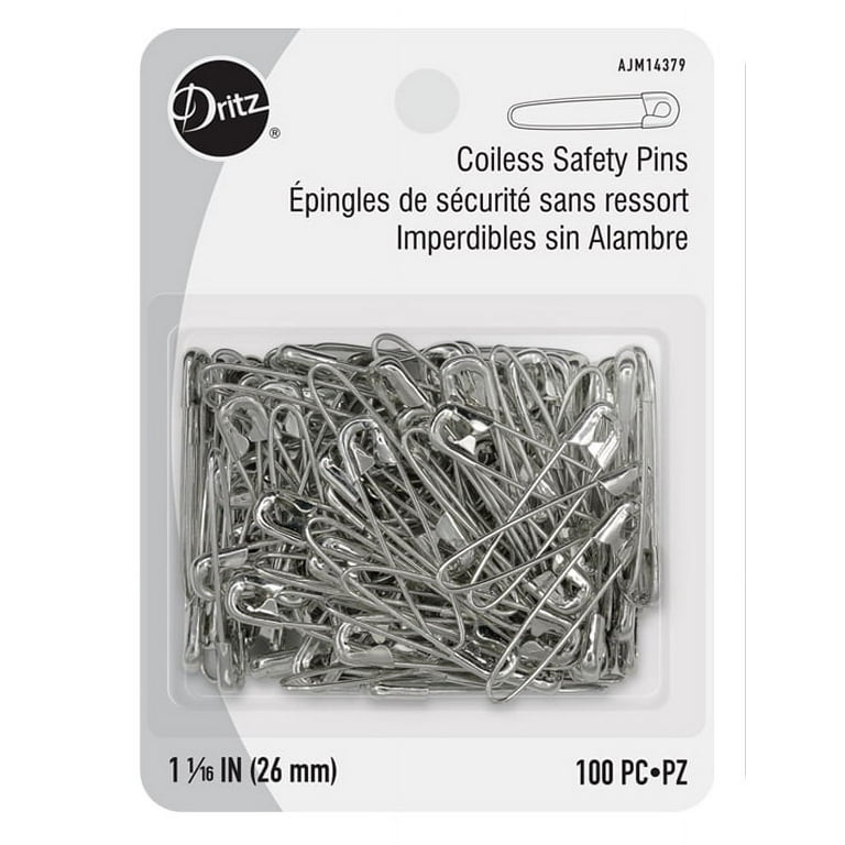 Coilless Safety Pins, 3/4 Inch, Silver-Tone Metal (100 Pieces)