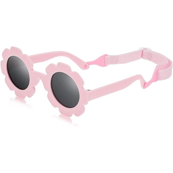 Pryon Baby Sunglasses with Strap, 0-24 Months Infant Toddler Polarized Sunglasses, UV400 Protection Cute Flower Design Glasses for Baby Girl, Comfortable Kids Eyewear for Outdoor Summer Travel Beach