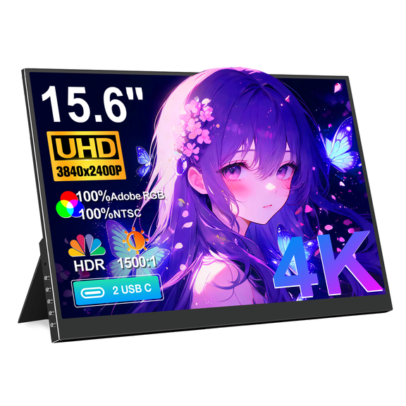 Prystivue 15.6-inch 4K UHD 3840 x 2400 Portable HDR Monitor, HDMI 2 USB-C Travel Monitor with 100% Adobe RGB, 1500:1 Contrast, 100% NTSC Display for PC, Laptop, PS5/4, Xbox, and Switch, VESA Compatib