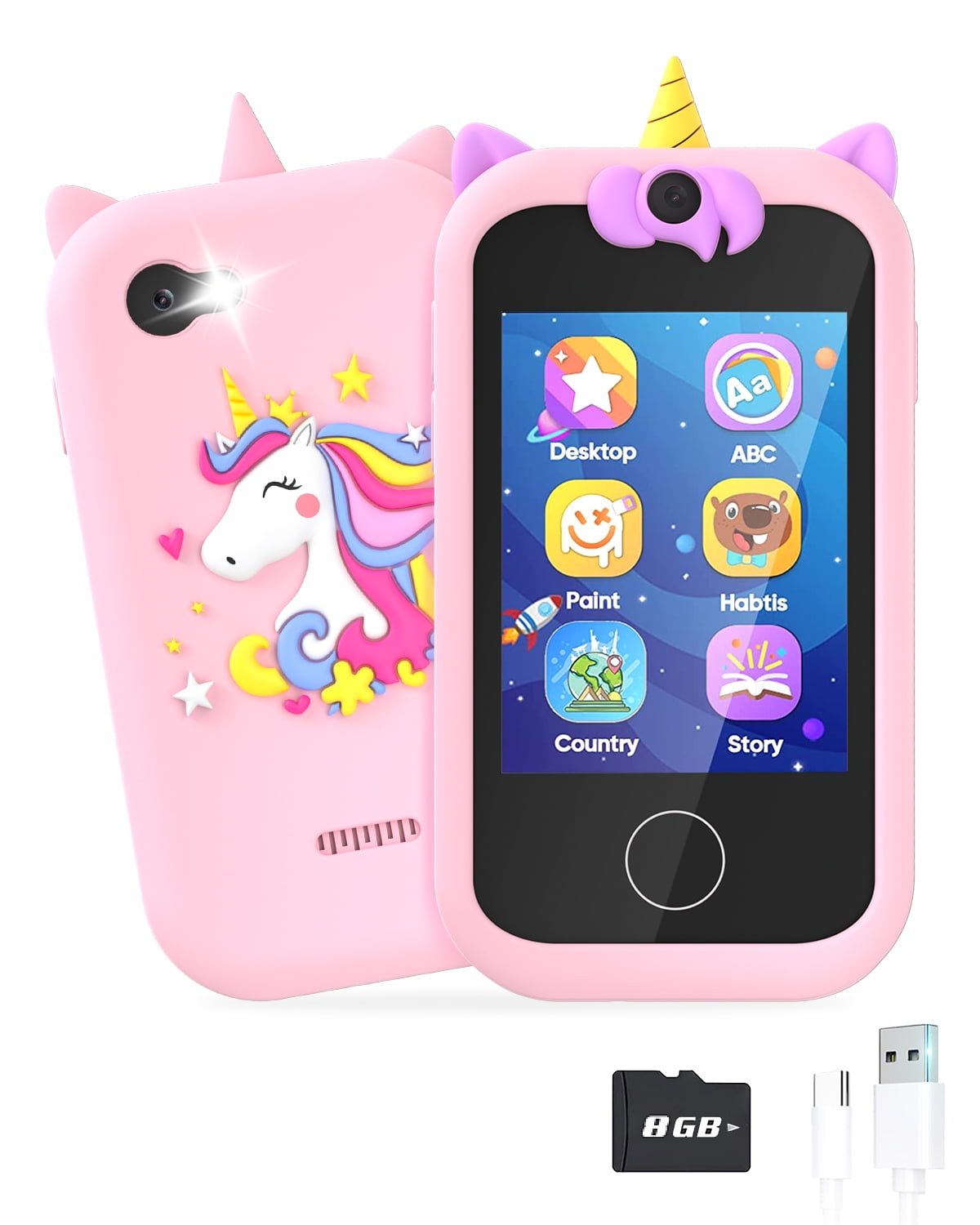 Kids Smart Phone Unicorns Gifts for Girls 6-8 Year Old Touchscreen Toy Cell  Phone with Multi APPs 8G TF Card for Learning Play Christmas Birthday
