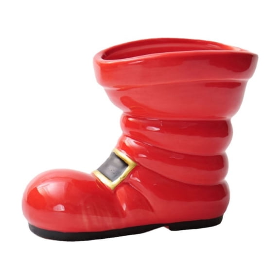 PryvnHome Santa Boot Ceramic Vase, Red Christmas Shoe Shaped Flower Holder for Holiday Tabletop Decor