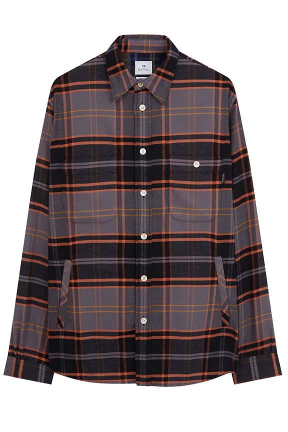 Ps Paul Smith Mens Cotton Plaid Overshirt Small Grey/Orange - NWT $250