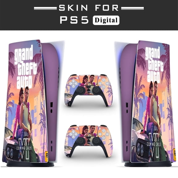 Full Body Vinyl Skin Stickers Compatible with PS5 Digital Edition Console and Controllers, Protective Decal Wrap