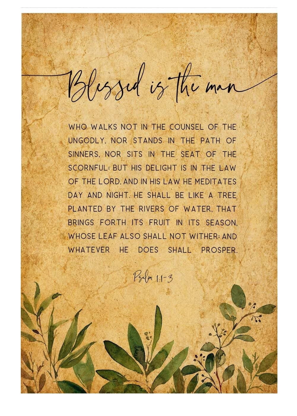 Psalm 1 1-3 Scripture Wall Art Bible Verse Poster Vintage Prayer Wall ...