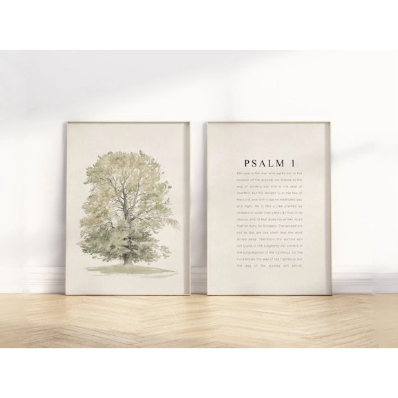 Psalm 1 He shall be like a tree Bible Verse Christian Scripture Artwork Set 2 Stretched Canvas 8x12