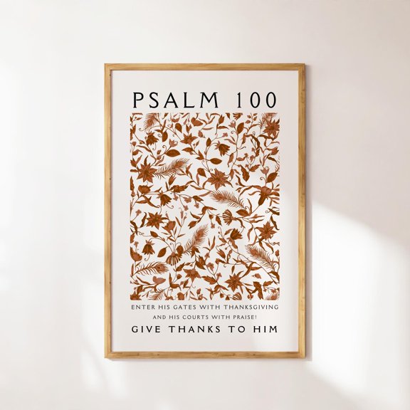 Psalm 100 Floral Vintage Christian Wall Decoration, Unframed Paper Poster 8x10in