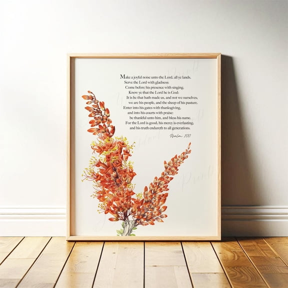 Psalm 100 Kjv Enter His Gates Thanksgiving Floral Christian Autumn Scripture Fall Bible Verse Botanical Wall Art Poster , Poster Print Only