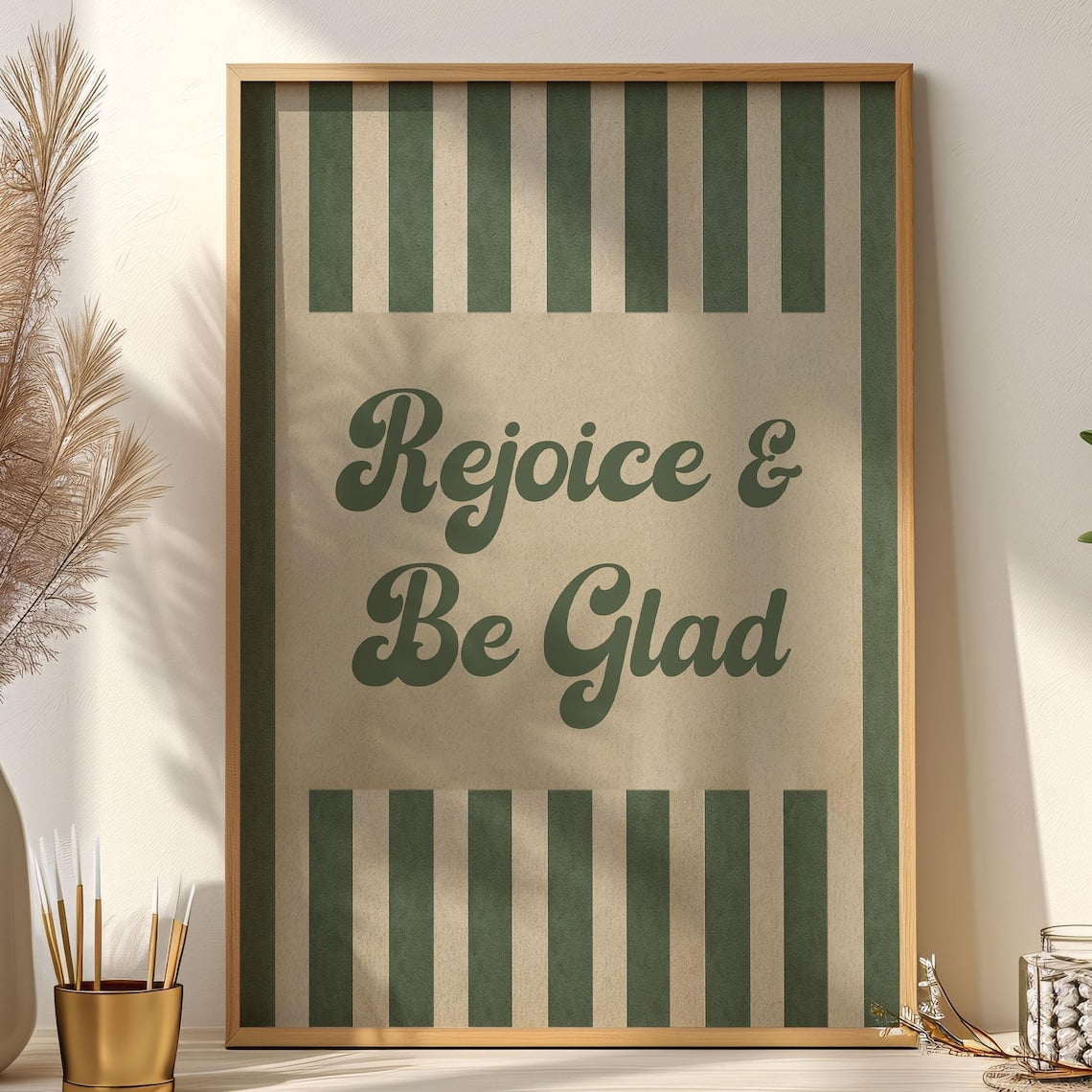 Psalm 118:24, Rejoice and Be Glad Wall, Retro Green Striped Bible Verse Poster, Scripture Home ...